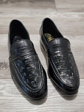 JB Men's Black Woven Leather Loafers (Sz 9.5 W) (Pair #1)